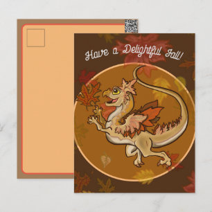 Fun in the Leaves Dragon Holiday Postcard