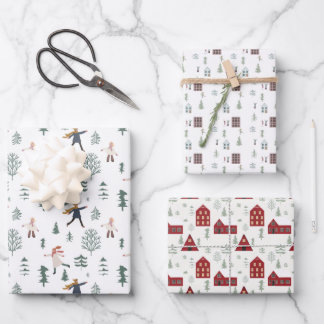fun in the snow holiday wrapping paper sheets