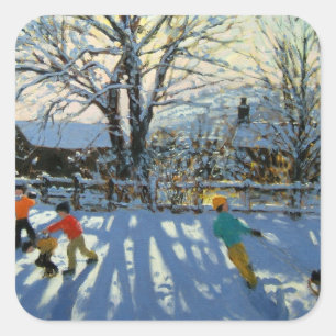 Fun in the snow Tideswell Derbyshire Square Sticker