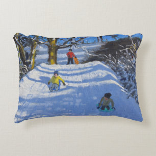 Fun in the snow Wash Green Derbyshire 2014 Decorative Pillow