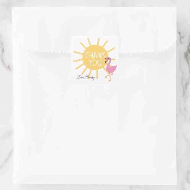Fun in the Sun Beach Animal Flamingo Thank You Square Sticker (Bag)