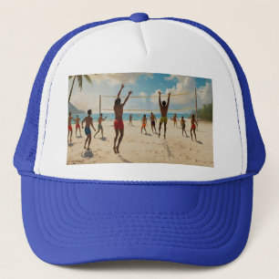Fun In The Sun Beach Volleyball Oil Paint, Trucker Hat