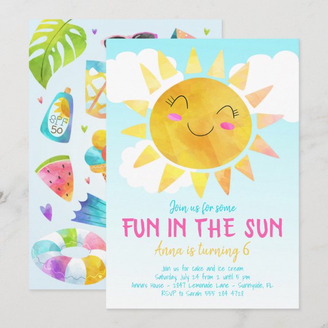 Fun in the Sun Birthday Party Invitation (Front/Back)