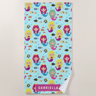 Fun in the Sun Colourful Mermaid beach Beach Towel