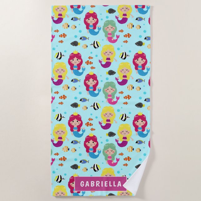 Fun in the Sun Colourful Mermaid beach Beach Towel (Front)