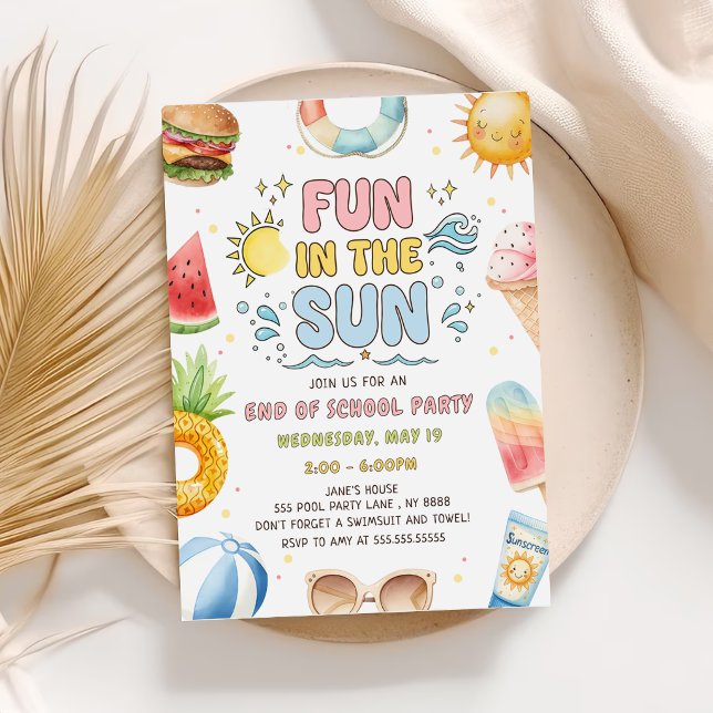 Fun In The Sun, End of School Party  Invitation (Creator Uploaded)
