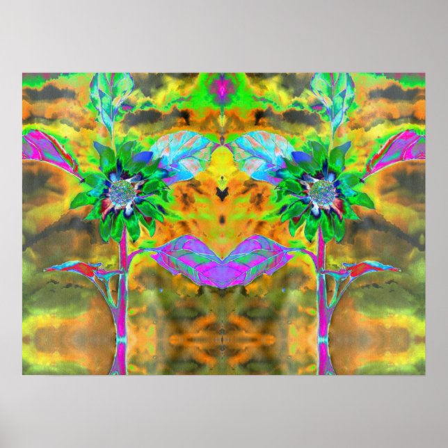 Fun in the sun, gold green abstract sunflower poster (Front)