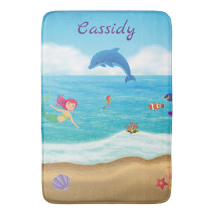 Fun in the Sun Mermaid Dolphin Beach Personalized Bath Mat