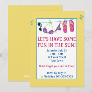 Fun In The Sun Pool Party Birthday Invitation