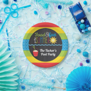 Fun in the Sun Pool Party Colourful Chalkboard Paper Plate