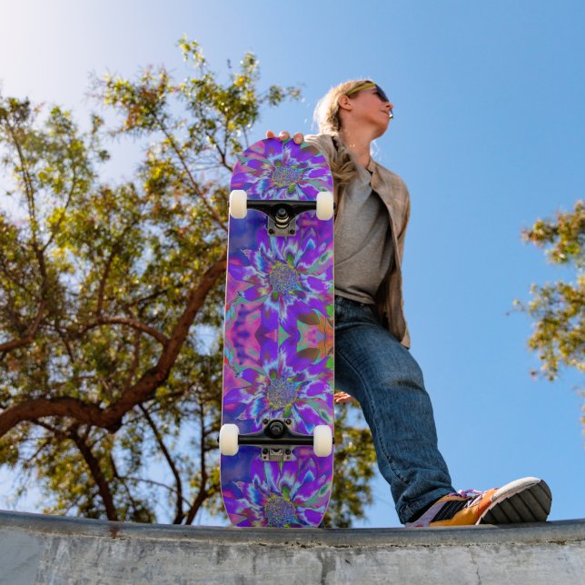 Fun in the Sun, psychedelic blue purple sunflower  Skateboard (Outdoor 1)