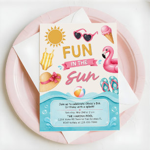Fun In The Sun Summer Pool Birthday Party Invitation