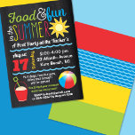 Fun in the Sun Summer Pool Party Colours Chalkboar Invitation<br><div class="desc">This summer party design features bright primary colours of red, blue, yellow and green accented with waves, a sun, a sand pail and shovel and a beach ball. Click the customize button for more flexibility in adjusting the text! Variations of this design as well as coordinating products are available in...</div>