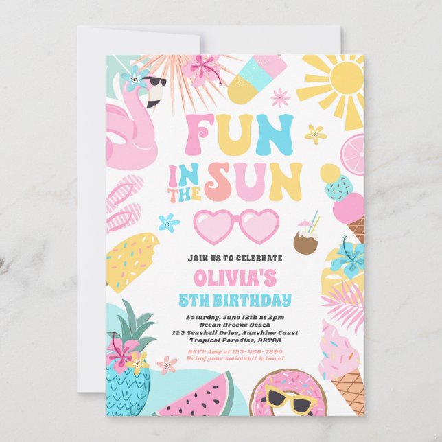Fun In The Sun Tropical Beach Birthday Party Invitation (Front)