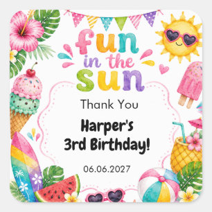 Fun in the Sun Tropical Summer Birthday Square Sticker