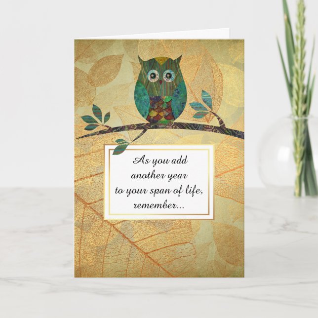 Fun Inside Message Owl Wisdom Birthday Card (Front)