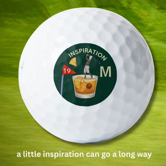 Fun Inspirational 19th Hole Cocktail Monogram  Golf Balls (Creator Uploaded)