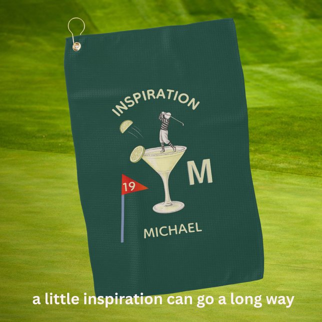 Fun Inspirational 19th Hole Cocktail Monogram Name Golf Towel (Creator Uploaded)