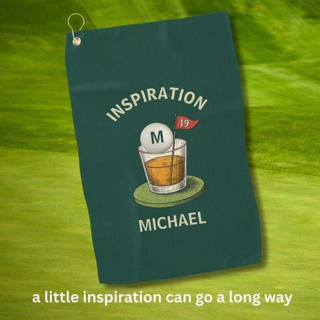 Fun Inspirational 19th Hole Drink Monogram Name Golf Towel (Creator Uploaded)