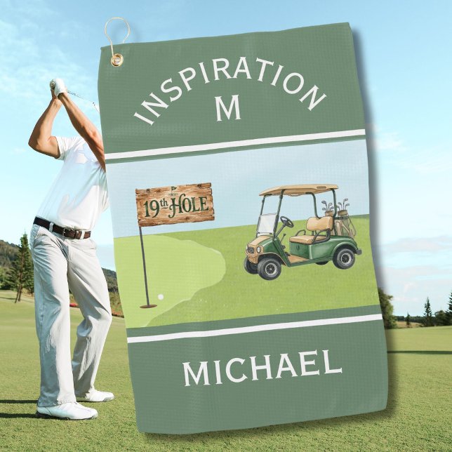 Fun Inspirational 19th Hole Name Monogram  Golf Towel (Creator Uploaded)
