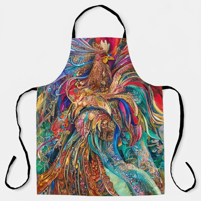 Fun Intricate Abstract Painting Rooster Design Apron (Front)