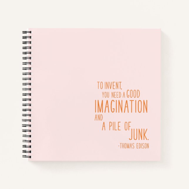 Fun Inventor Quote Minimalist Typography Orange Notebook (Front)