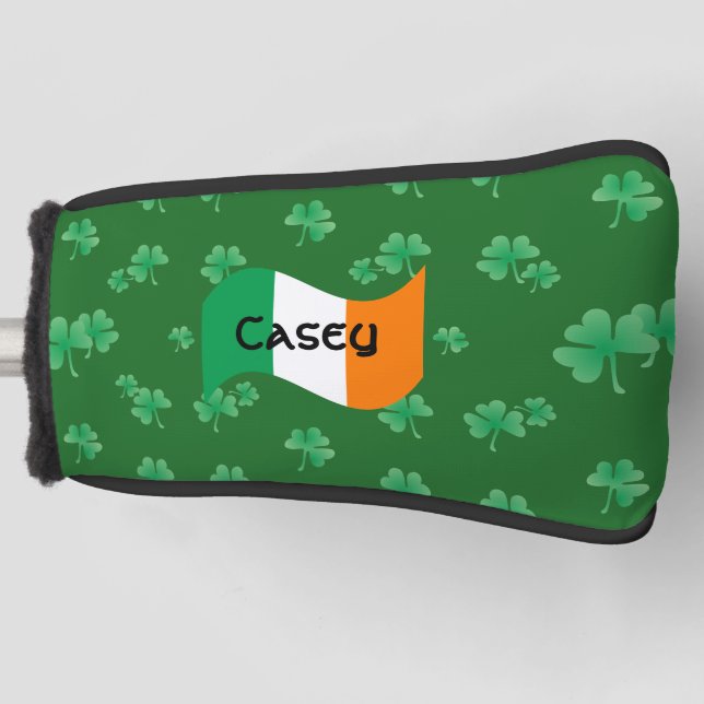 Fun Irish Flag with Shamrocks Personalized Golf Head Cover (Front)