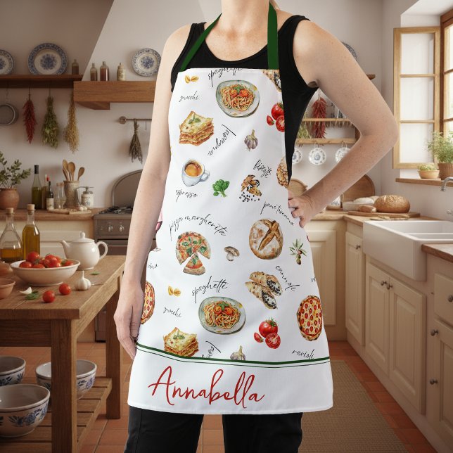 Fun Italian Food Lover Kitchen Script Apron (Creator Uploaded)
