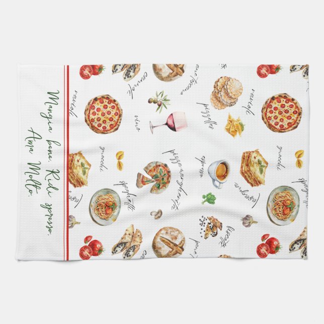 Fun Italian Food Lover Mangia Bene Kitchen Towel (Horizontal)