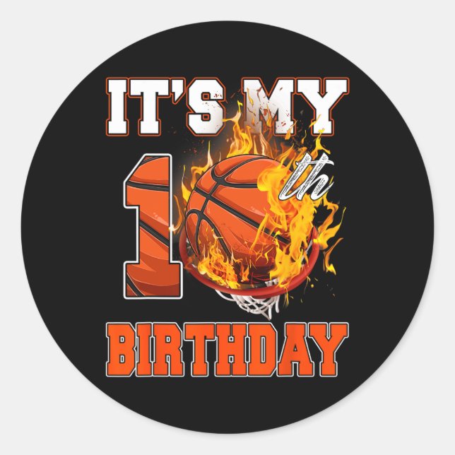 Fun It's My 10th Birthday 10 Years Old Basketball  Classic Round Sticker (Front)