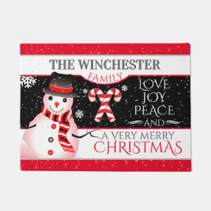 FUN Jack Frost the Snowman BLACK Christmas Doormat