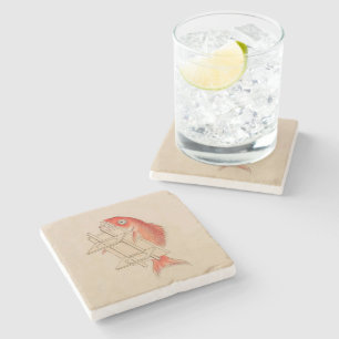 Fun Japanese Vintage Fish Yokai Stone Coaster