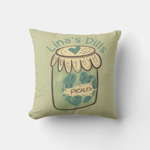 Fun Jar of Pickles Dill Green Food Lover Throw Pillow
