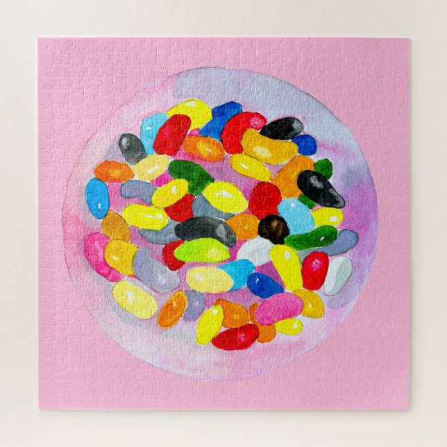 Fun jelly candy beans watercolor jigsaw puzzle (Vertical)