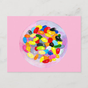 Fun jelly candy beans watercolor postcard