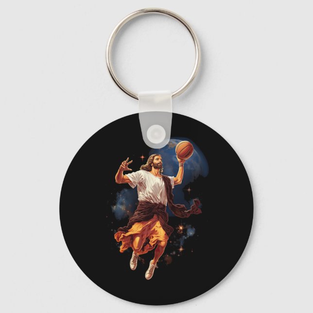 Fun Jesus Playing Basketball  Keychain (Front)