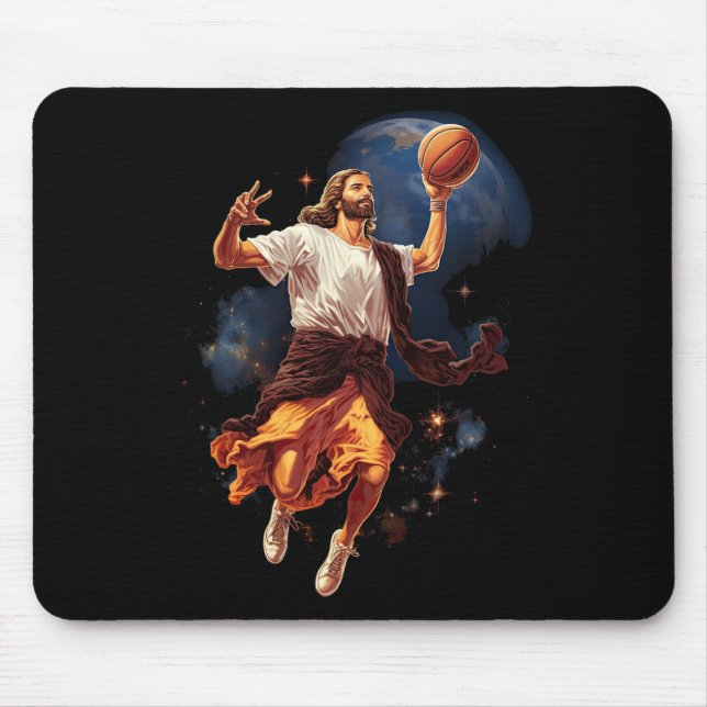 Fun Jesus Playing Basketball  Mouse Pad (Front)
