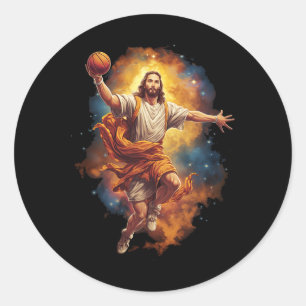 Fun Jesus Playing Bysketbyll 1 Classic Round Sticker