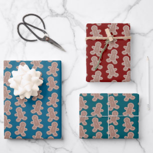 Fun Jewel Toned Cartoon Gingerbread Man Christmas Wrapping Paper Sheet