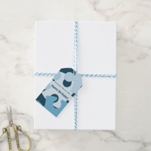 Fun Jigsaw Puzzle in Blue Kids Happy Birthday Gift Tags
