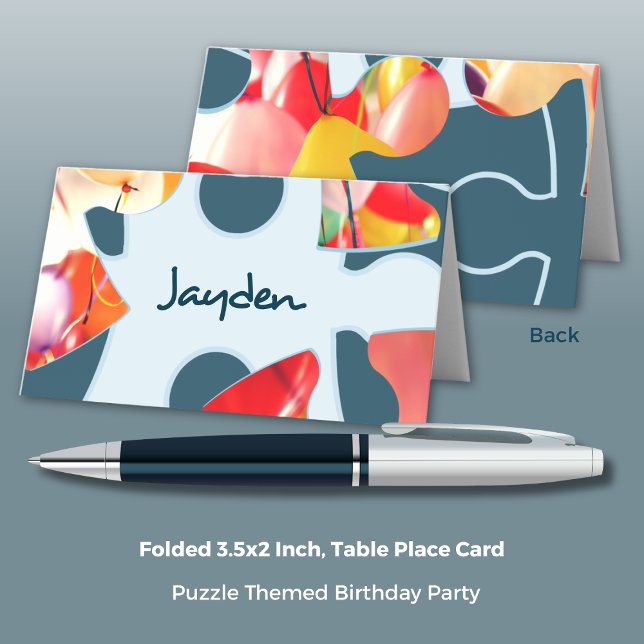 Fun Jigsaw Puzzle Kids Birthday  Place Card (Fun Jigsaw Puzzle Kids Birthday Place Card, Folded, 3.5x2 Inch)