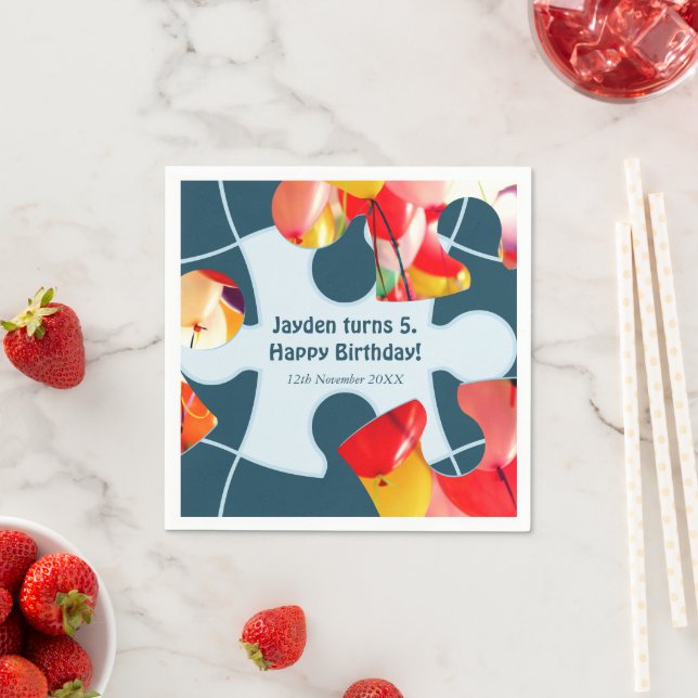 Fun Jigsaw Puzzle Kids Happy Birthday Name  Napkin (Insitu)