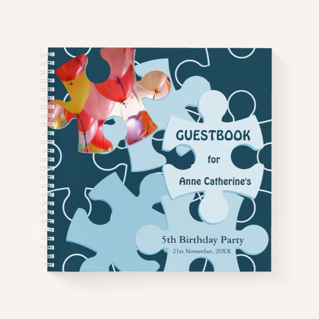 Fun Jigsaw Puzzle Pieces 5th Birthday Guestbook Notebook (Front)