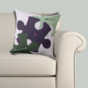 Fun Jigsaw Puzzle Purple Green Nature & Renewal Throw Pillow