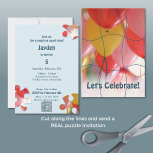 Fun Jigsaw Puzzle Themed Birthday 9pc Custom Photo Invitation