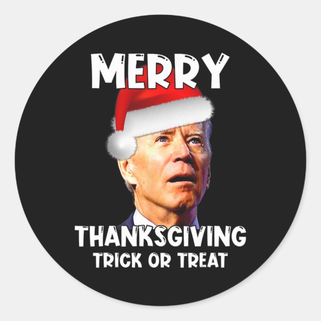 Fun Joe Biden Santa Hat Merry Thanksgiving Christm Classic Round Sticker (Front)