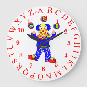 Fun Juggling Circus Clown Alphabet Picture Large Clock