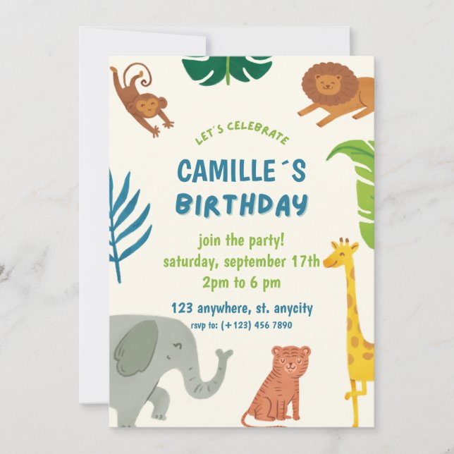 Fun Jungle Animals Birthday Party Invitation (Front)