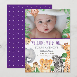 Fun Jungle Safari Animal Baby Birth Announcement  