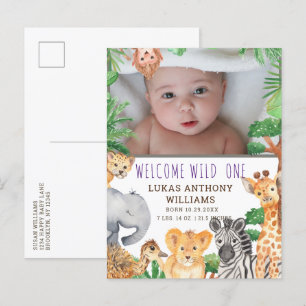 Fun Jungle Safari Animal Baby Birth Announcement   Postcard